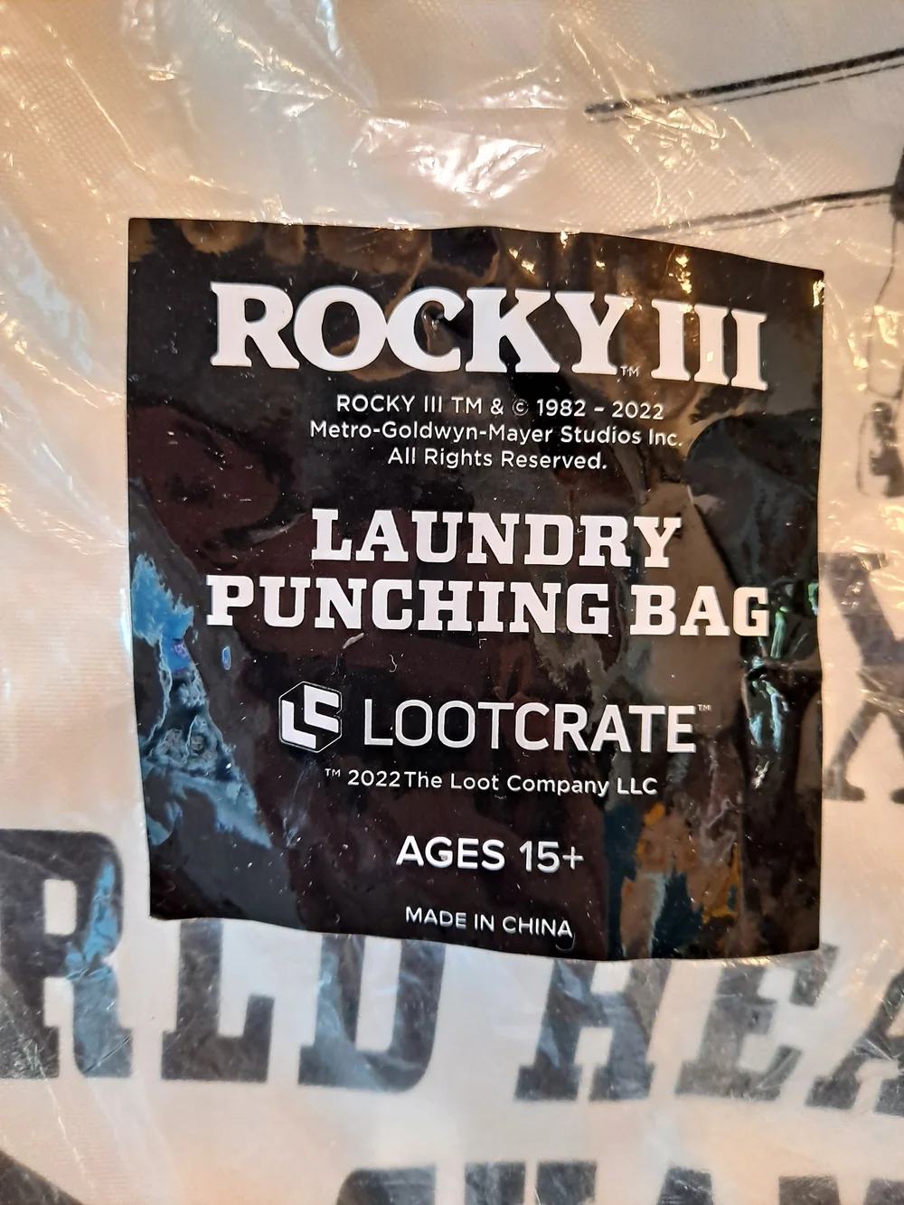Loot Crate Rocky III Laundry Punching Bag - Cream and Black Lettering NWT
